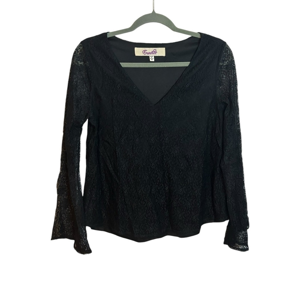 Emelee Black Lace Bell Sleeve Blouse